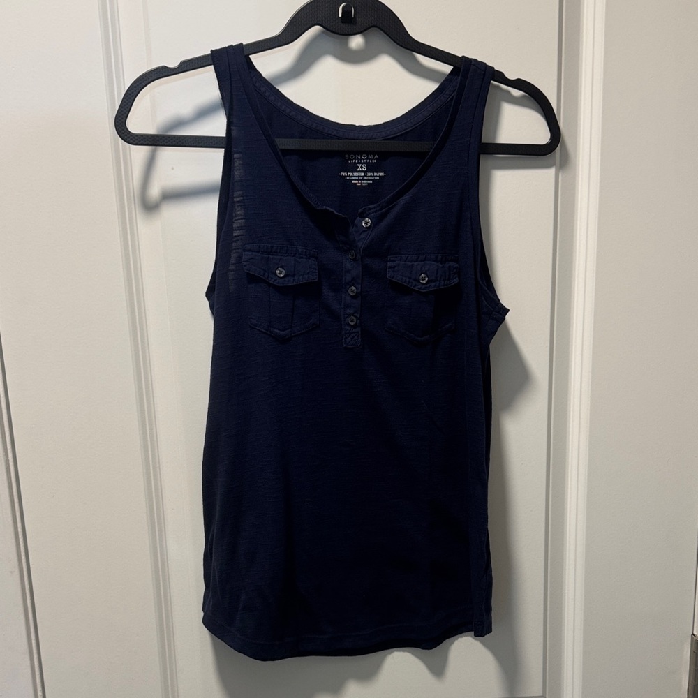 Elegant Navy Buttoned Tank Top